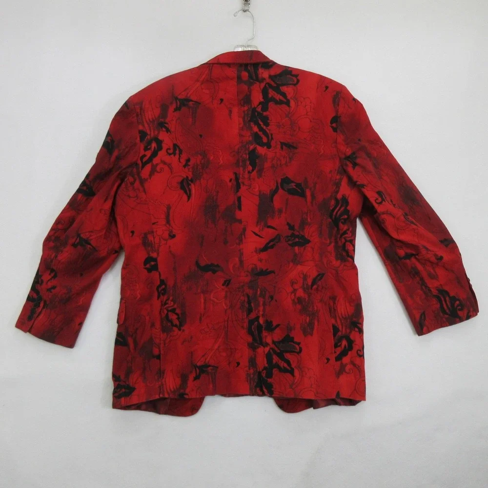 Lazetti Men Blazer Jacket Size M Red Black Abstract Floral Cotton 2-Button